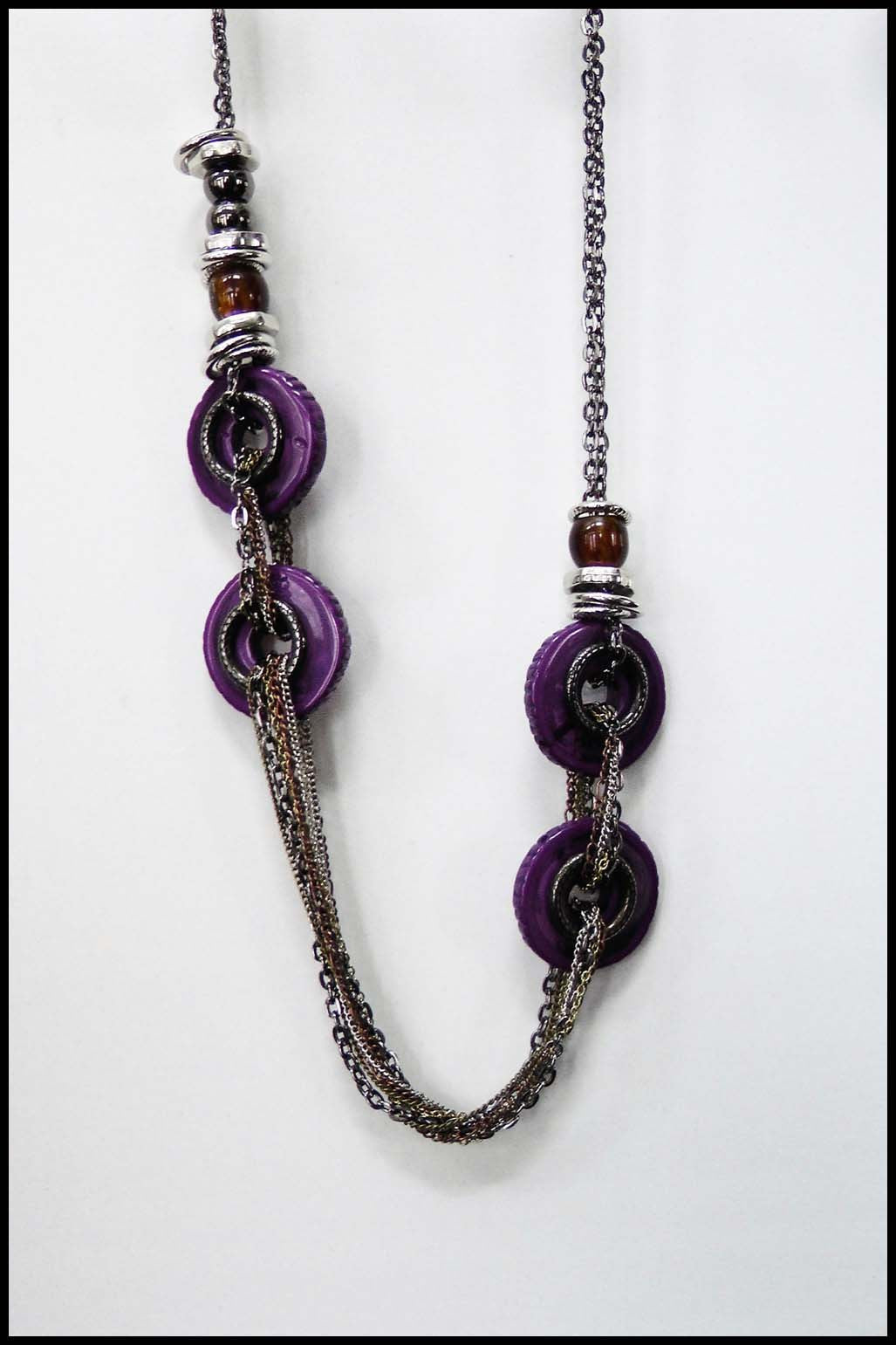 Mixed Metal Necklace with Off-Set Large Circle Beads