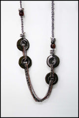 Mixed Metal Necklace with Off-Set Large Circle Beads
