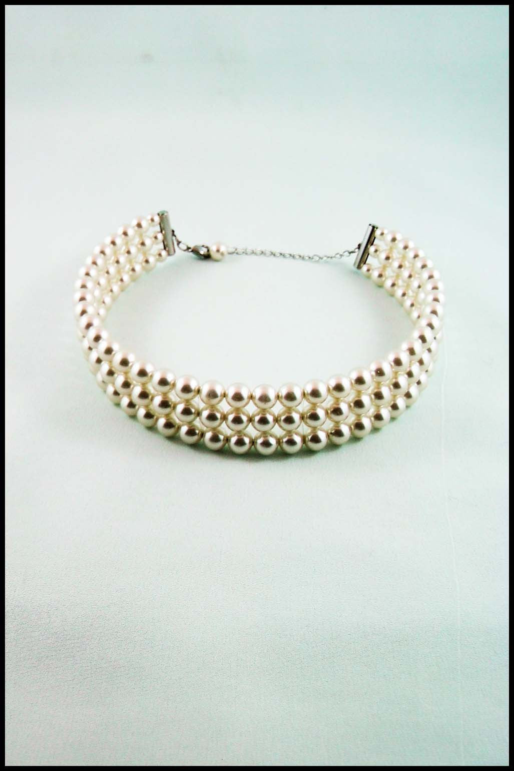 Triple Row Imitation Pearl Choker Necklace