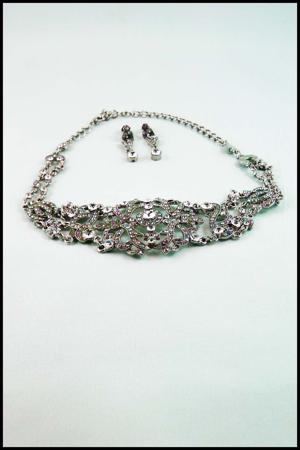 Victorian Rhinestone Choker and Earring Set