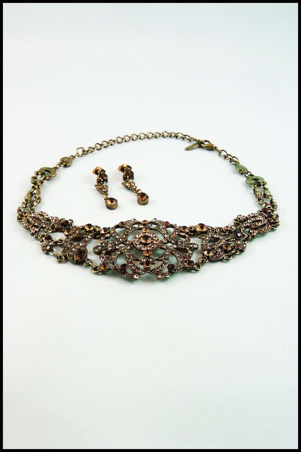 Victorian Rhinestone Choker and Earring Set