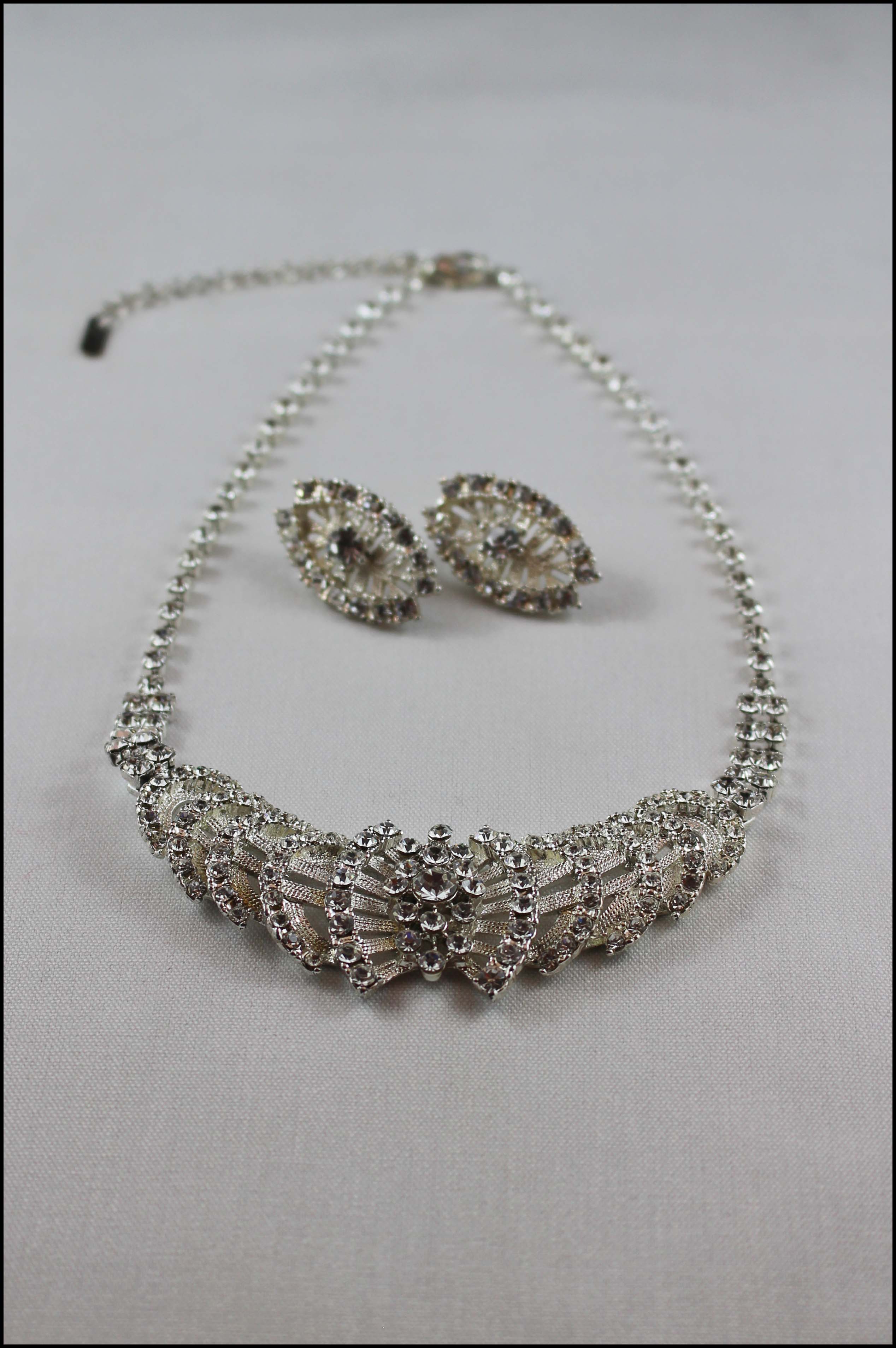 Rhinestone Bib Necklace and Earring Set