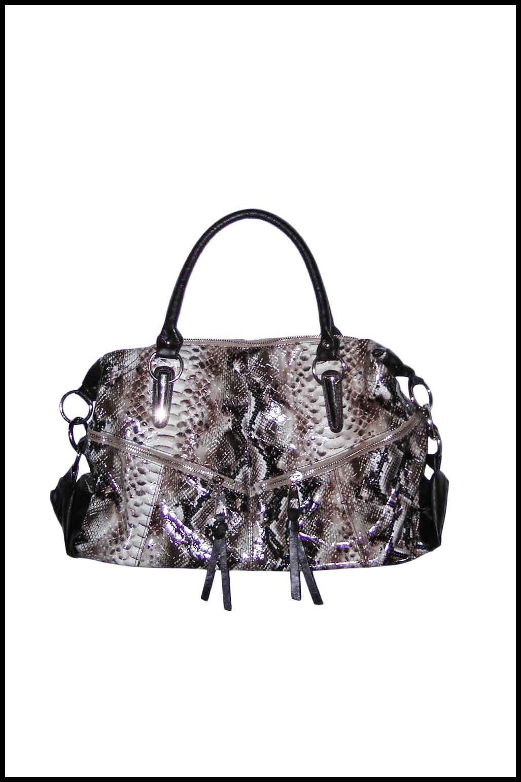 Faux Snakeskin Handbag with Tasseled Zipper Detailing