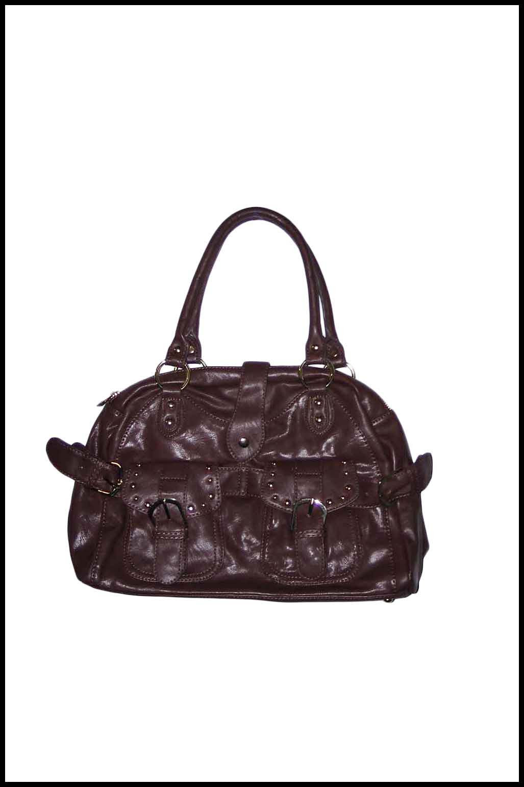 Buckled Handbag with Large Front Pockets and Stud Detailing