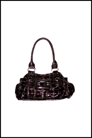 Small Patent Handbag with Buckle Detailing and Double End Pockets