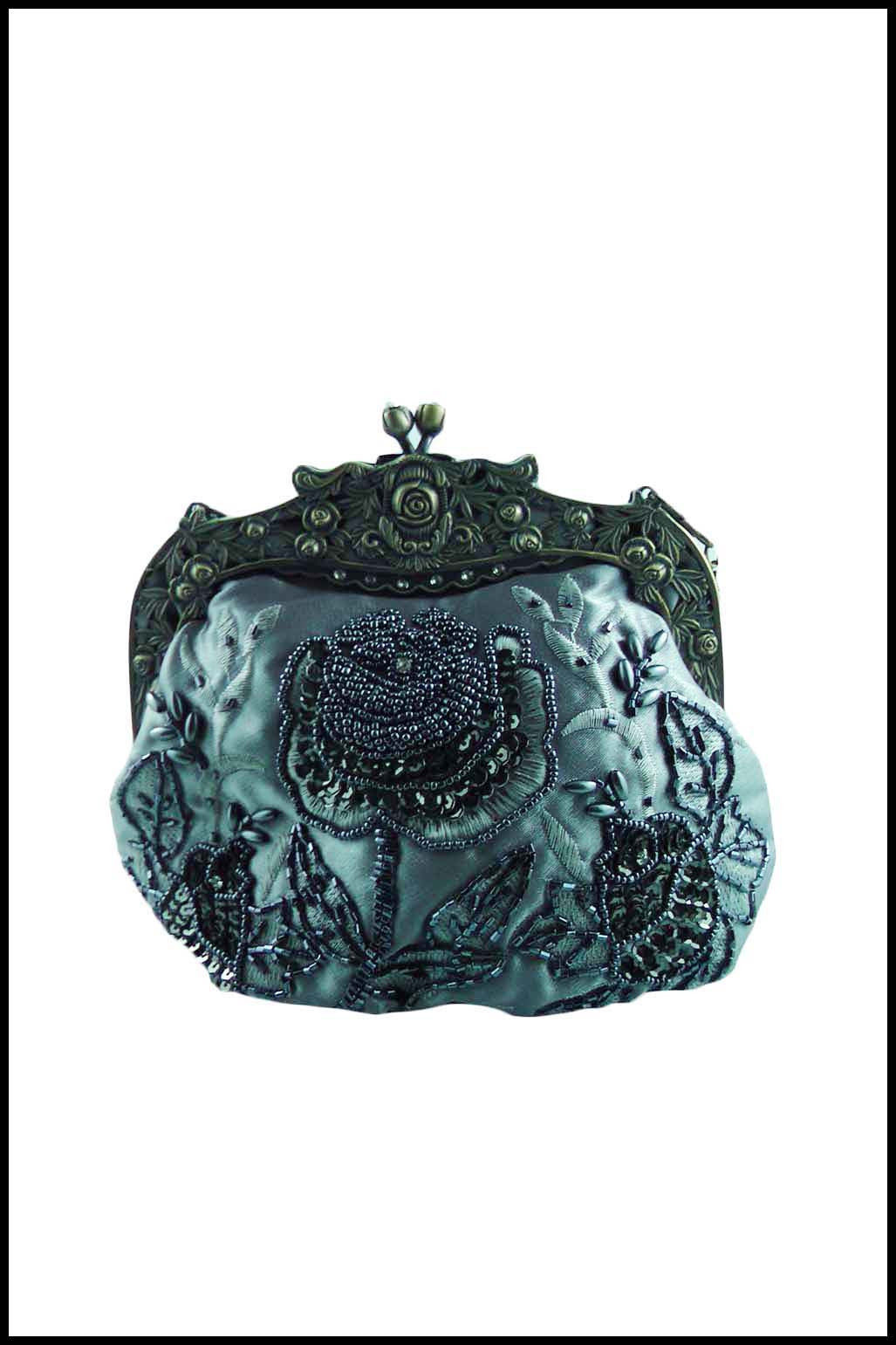 Embroidered and Beaded Antique Evening Pouch
