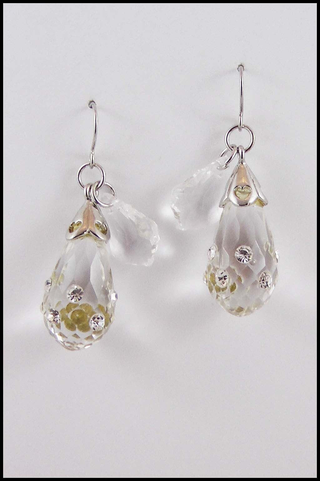 Rhinestone Studded Clear Beveled Bead Drop Earrings