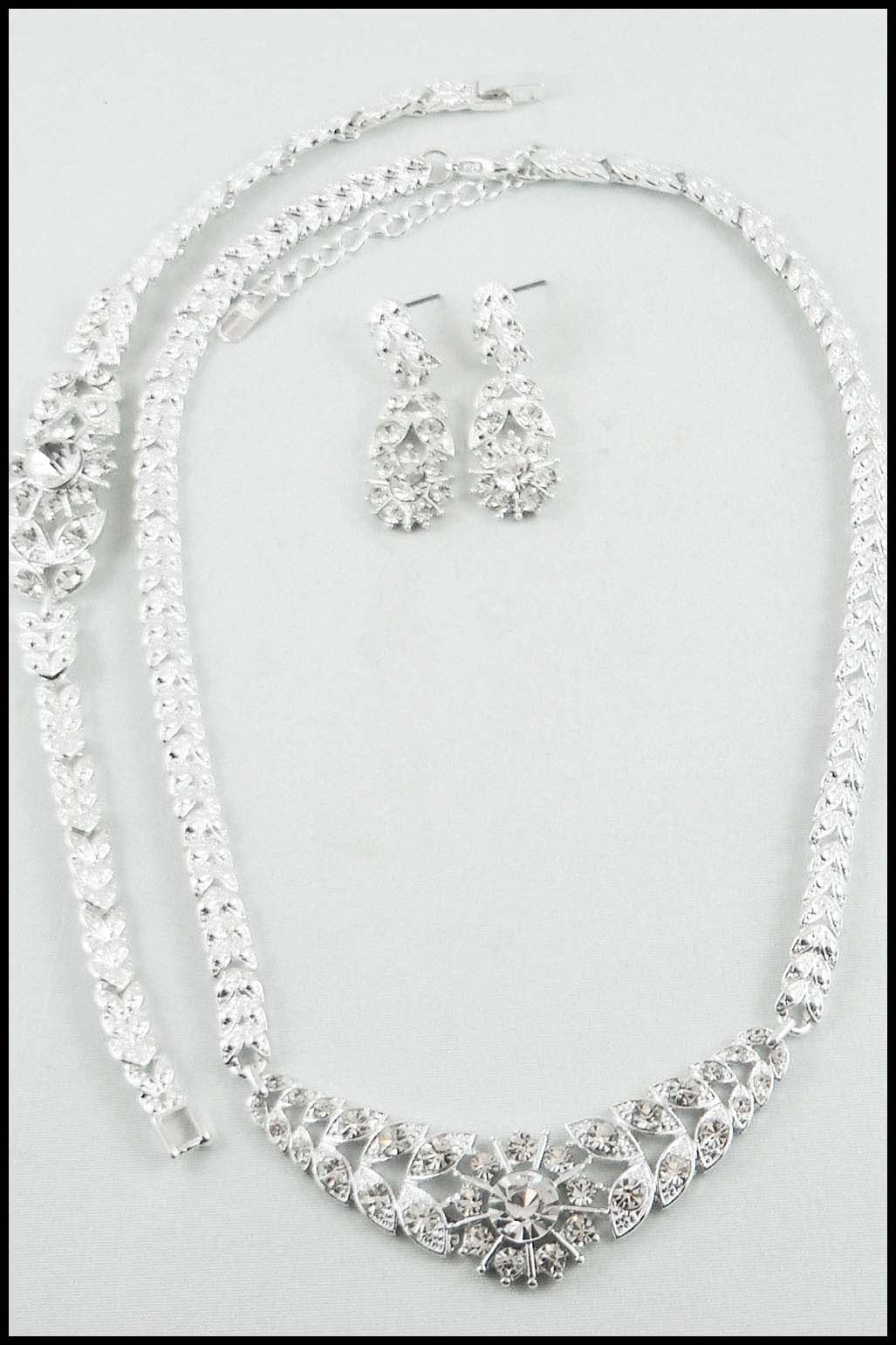 Evening Rhinestone Necklace, Bracelet, and Earring Set