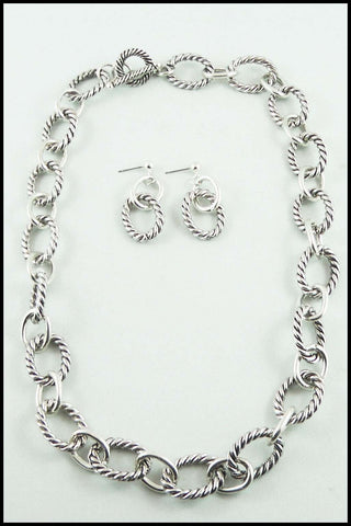 Twist Chain Link Necklace and Earring Set