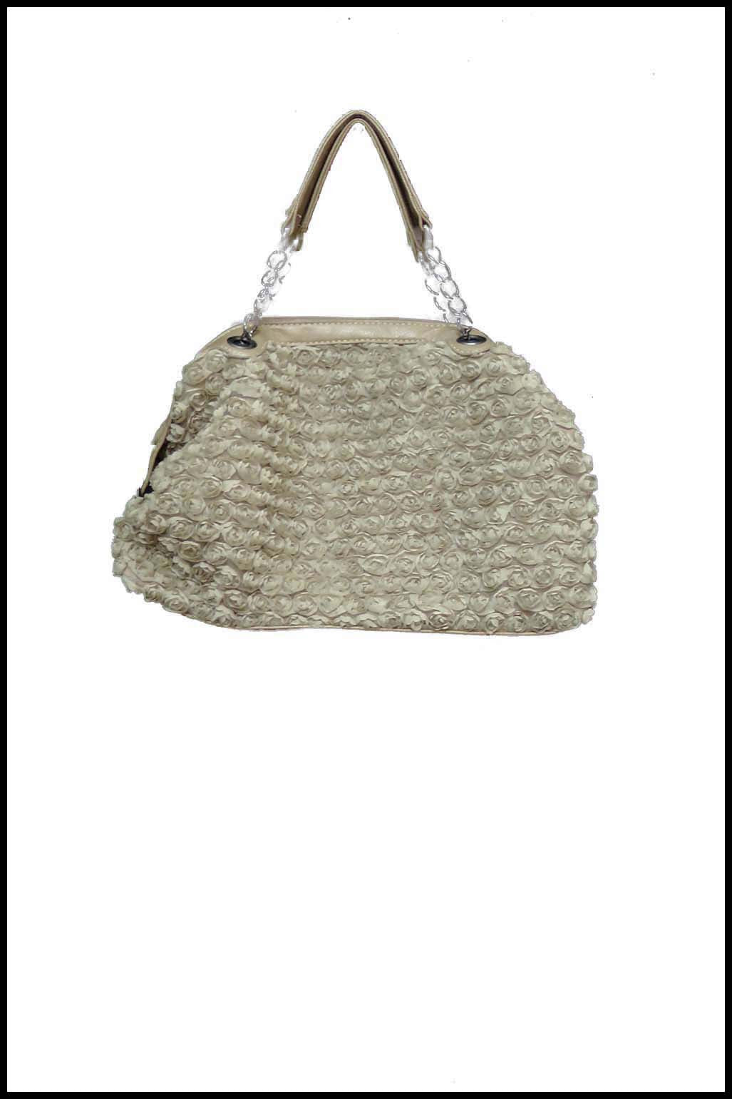 Soft Unstructured Handbag with Tiny Fabric Flowers