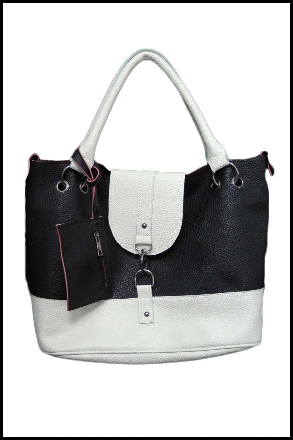 Large Colourblock Tote with Front Clip Closure