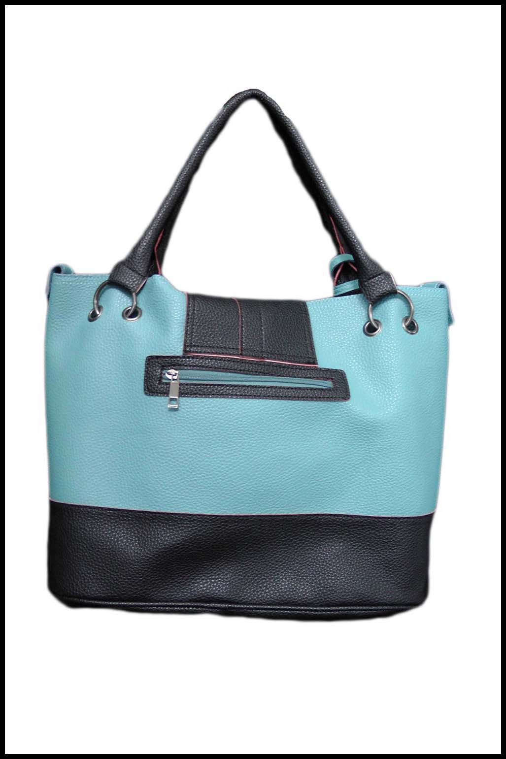 Large Colourblock Tote with Front Clip Closure
