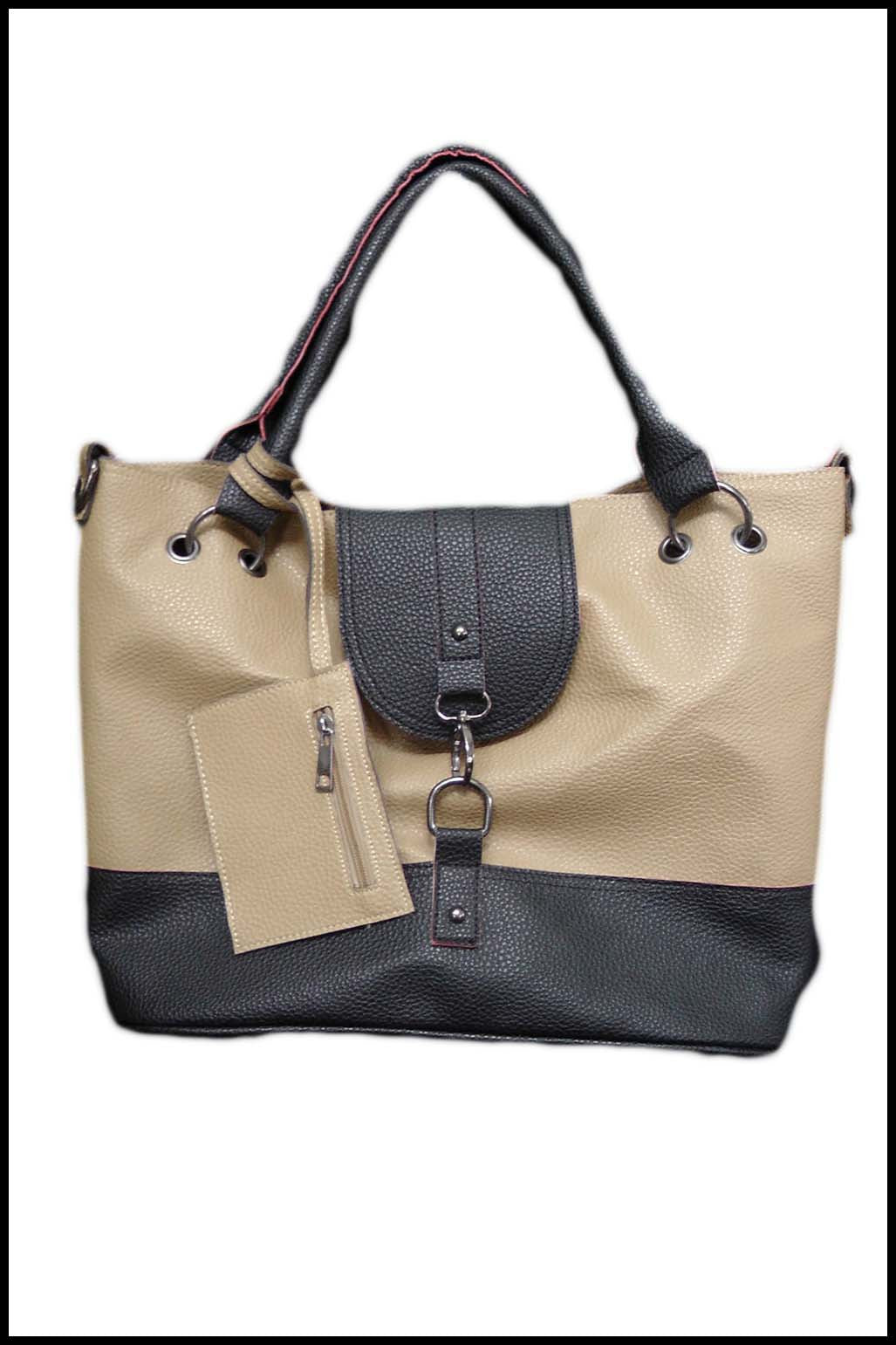 Large Colourblock Tote with Front Clip Closure