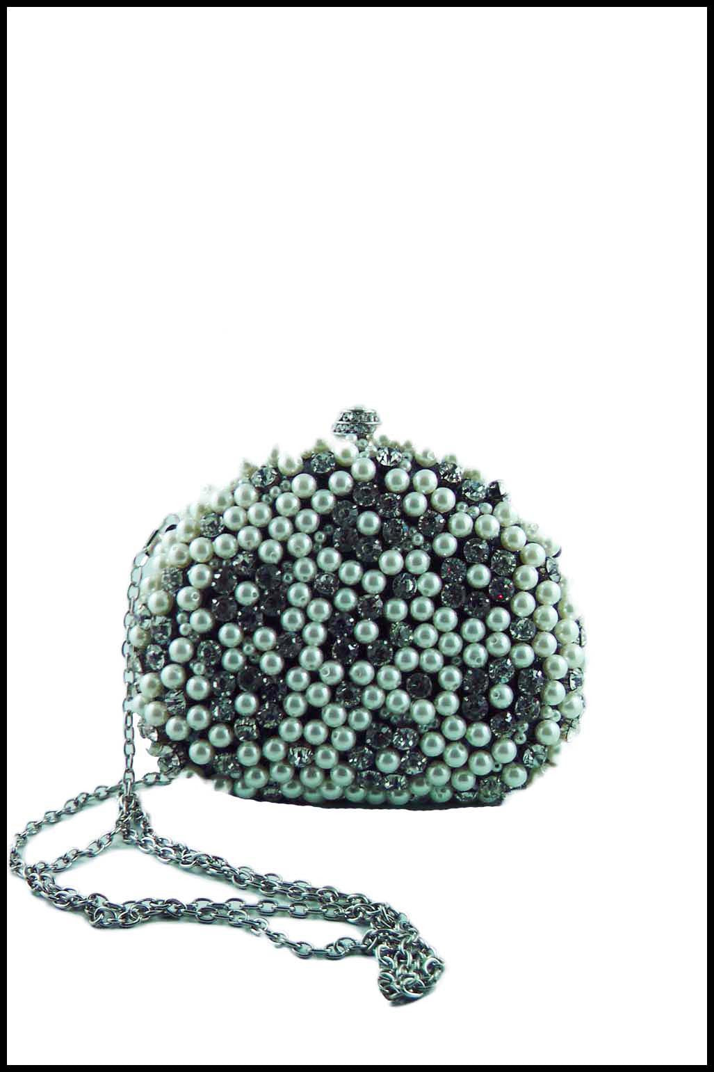 Hard-shell Rhinestone and Pearl Cluster Evening Clutch