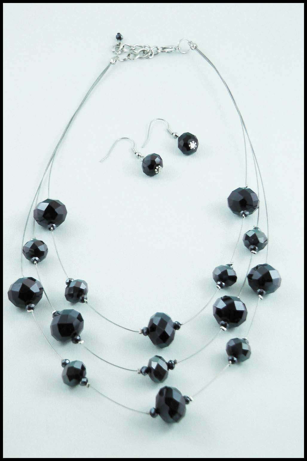 Floating Iridescent Bead Necklace and Earring Set
