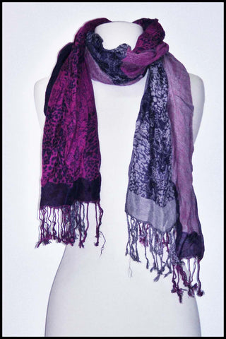 Mixed Pattern Scarf with Fringed Ends