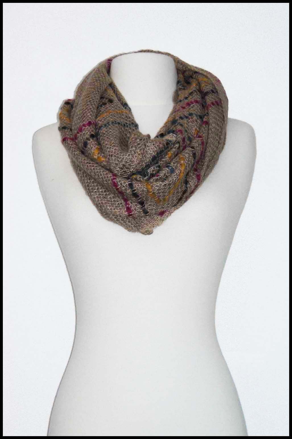 Soft Knit Infinity Scarf with Coloured ZigZag Stitch
