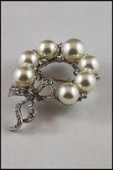 Crystal Bow Pearl Brooch Pin