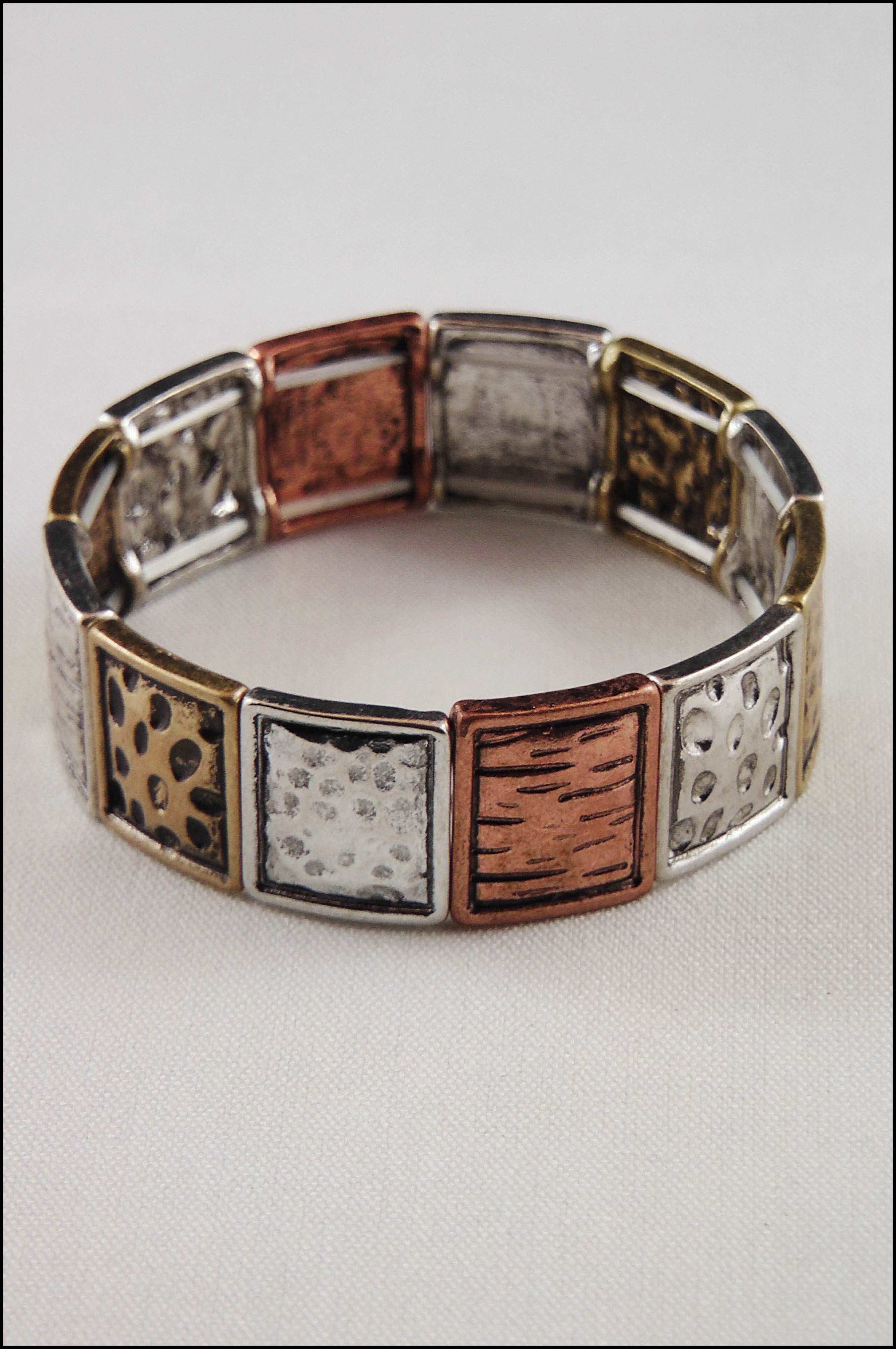 Art Deco Hammered Metal Stretch Bracelet