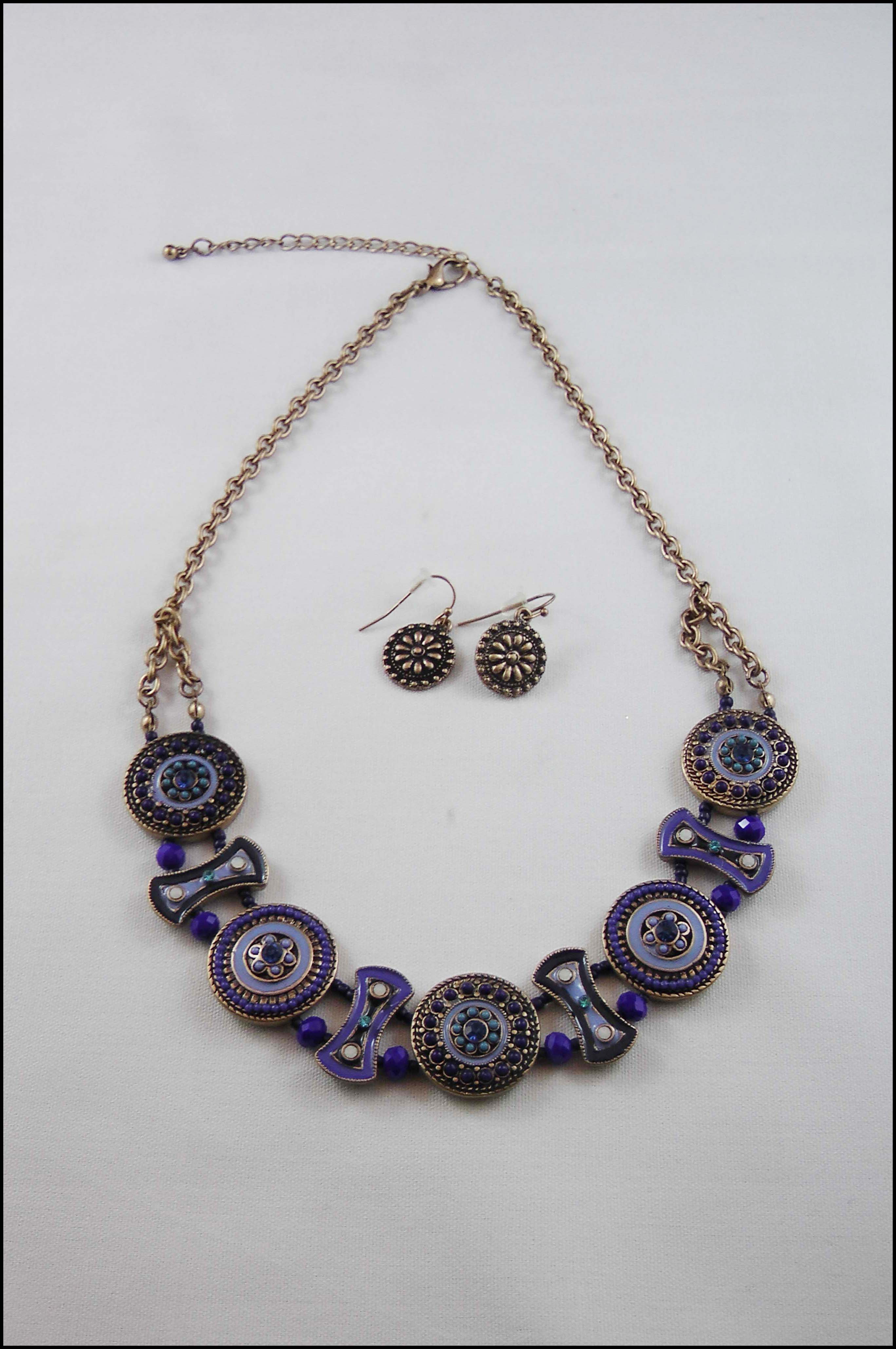 Art Deco Mosaic Enamel Necklace Set