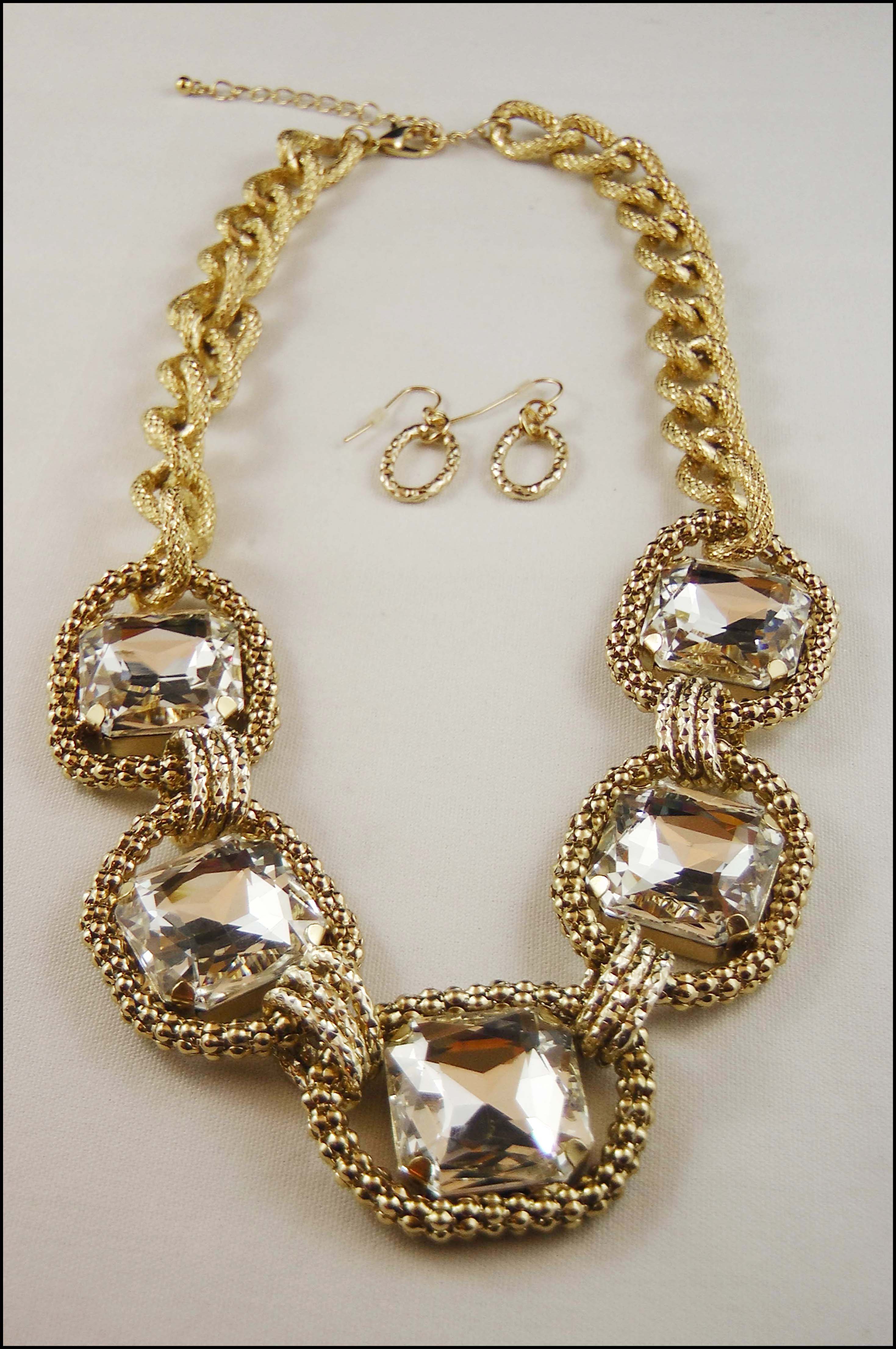 Square Crystal Chain Necklace Set