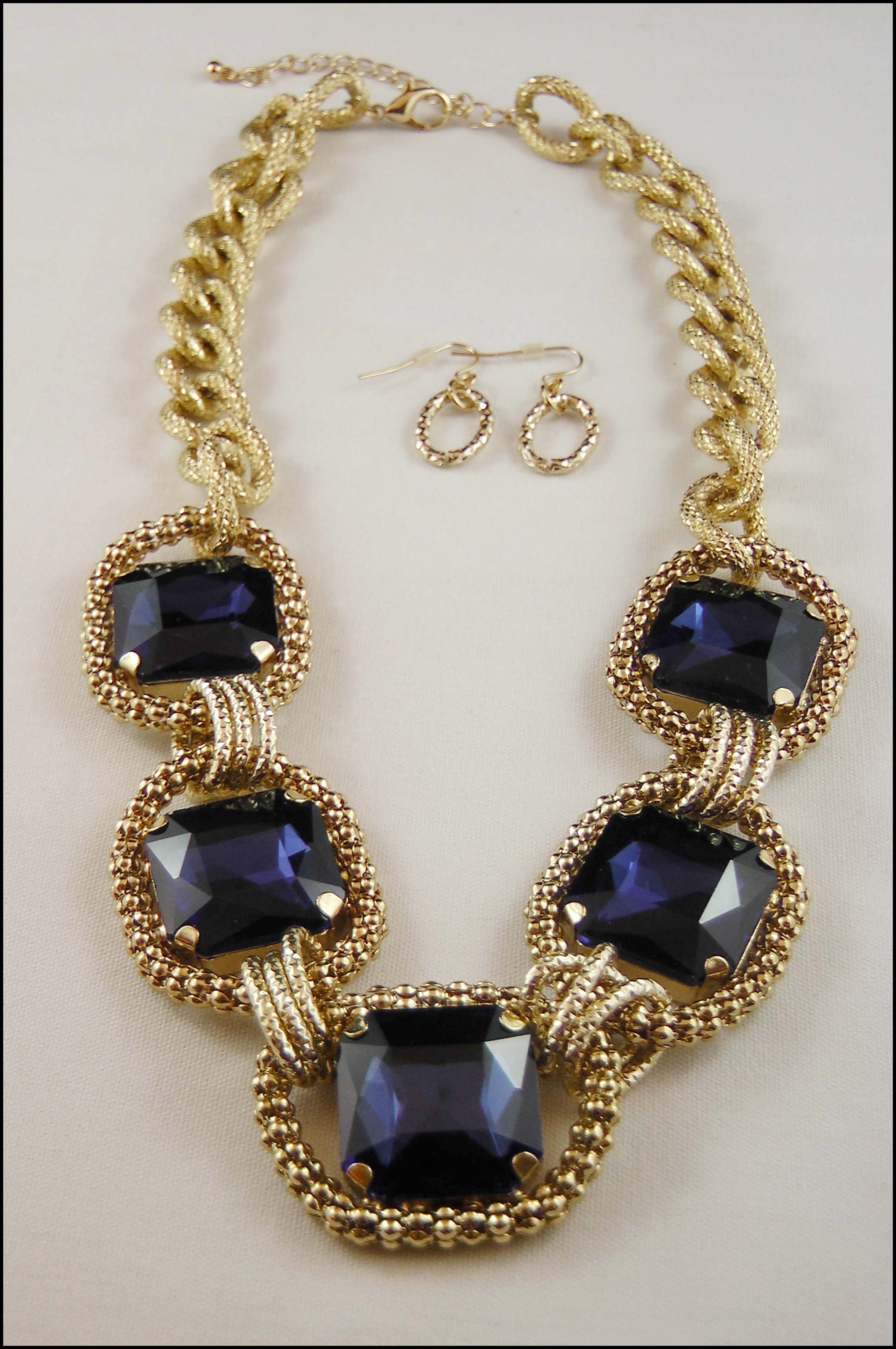 Square Crystal Chain Necklace Set