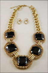 Square Crystal Chain Necklace  Set