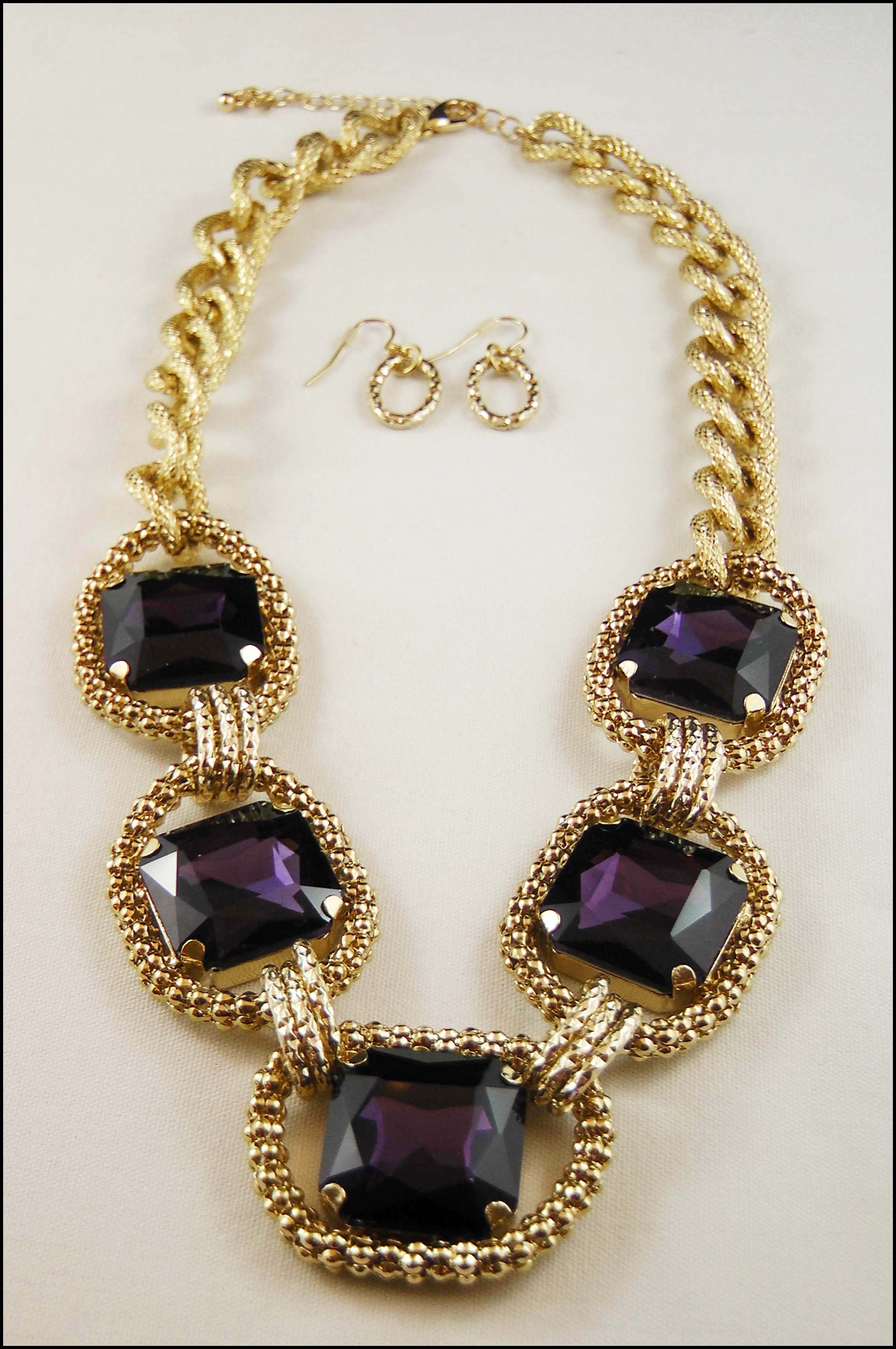 Square Crystal Chain Necklace Set
