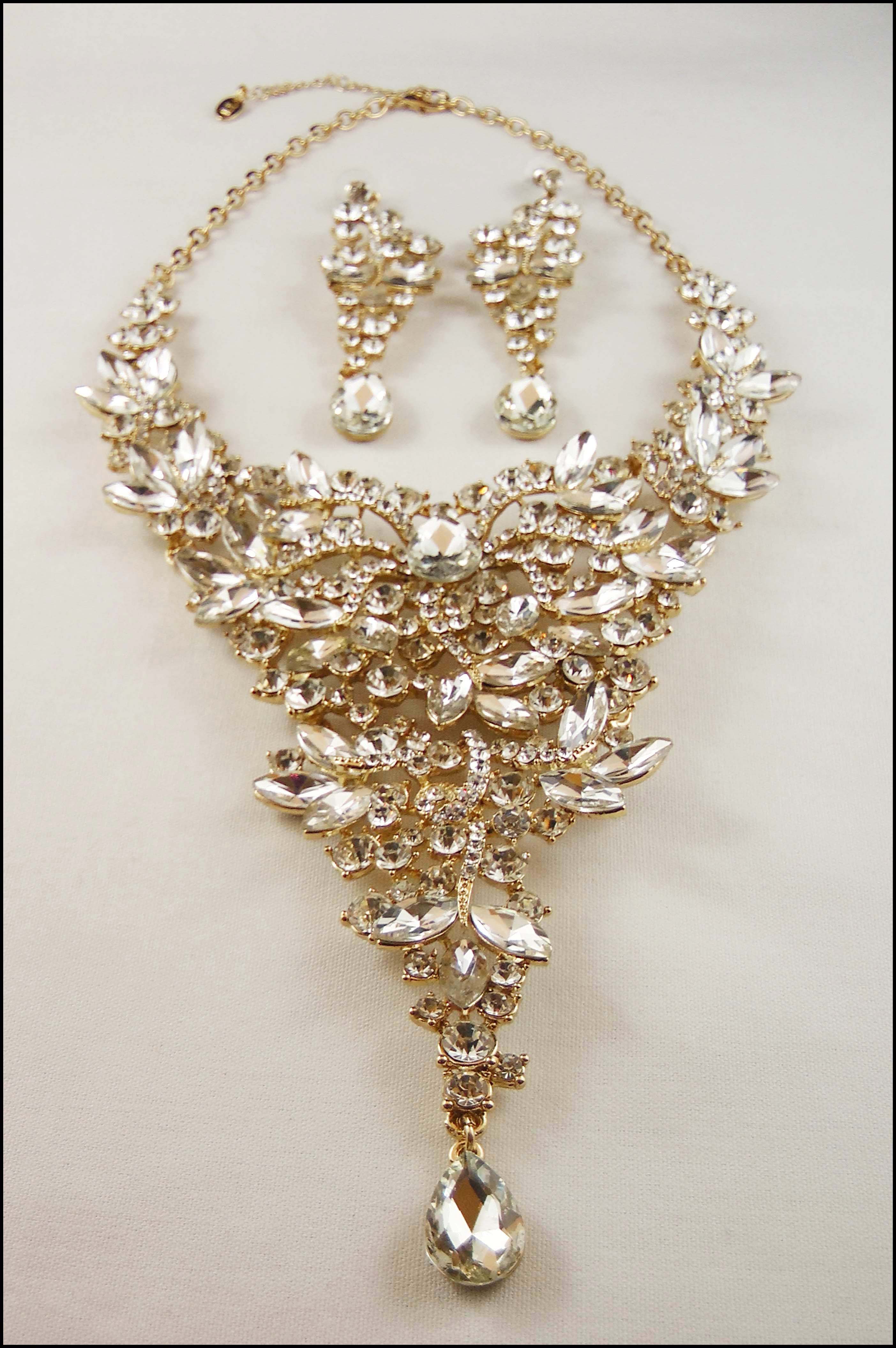 Crystal Pageant Bib Necklace Set