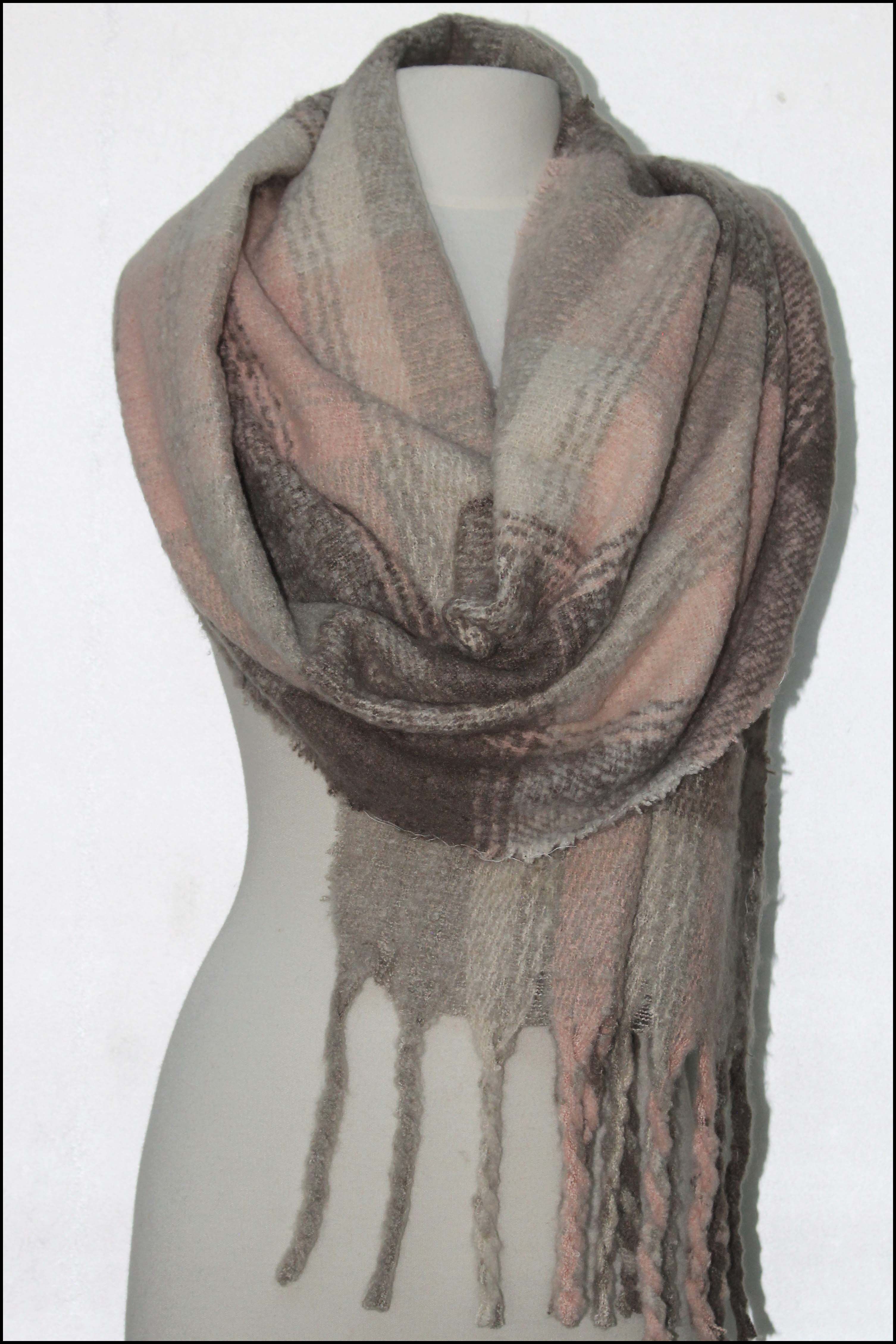 Plaid Patterned Oblong Scarf w/Fringe