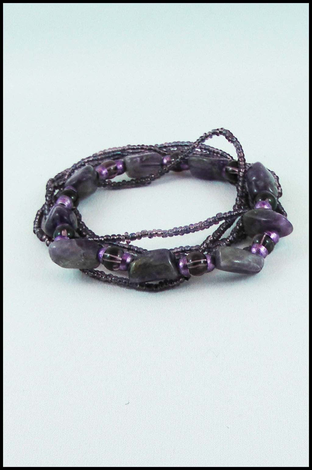 Faux Stone Beaded Stretch Bracelet in Purple