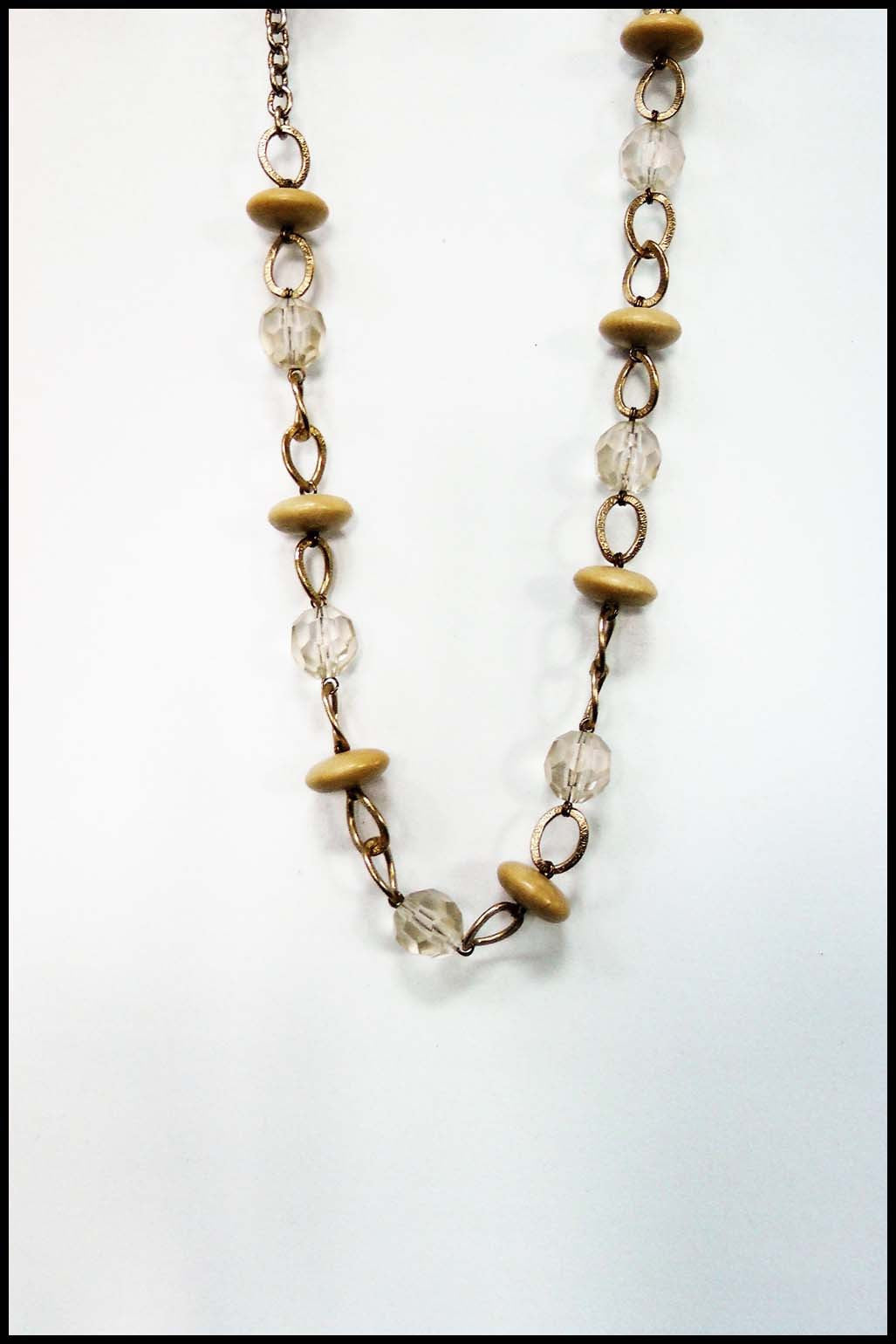Champagne and Natural Wood Bead Necklace