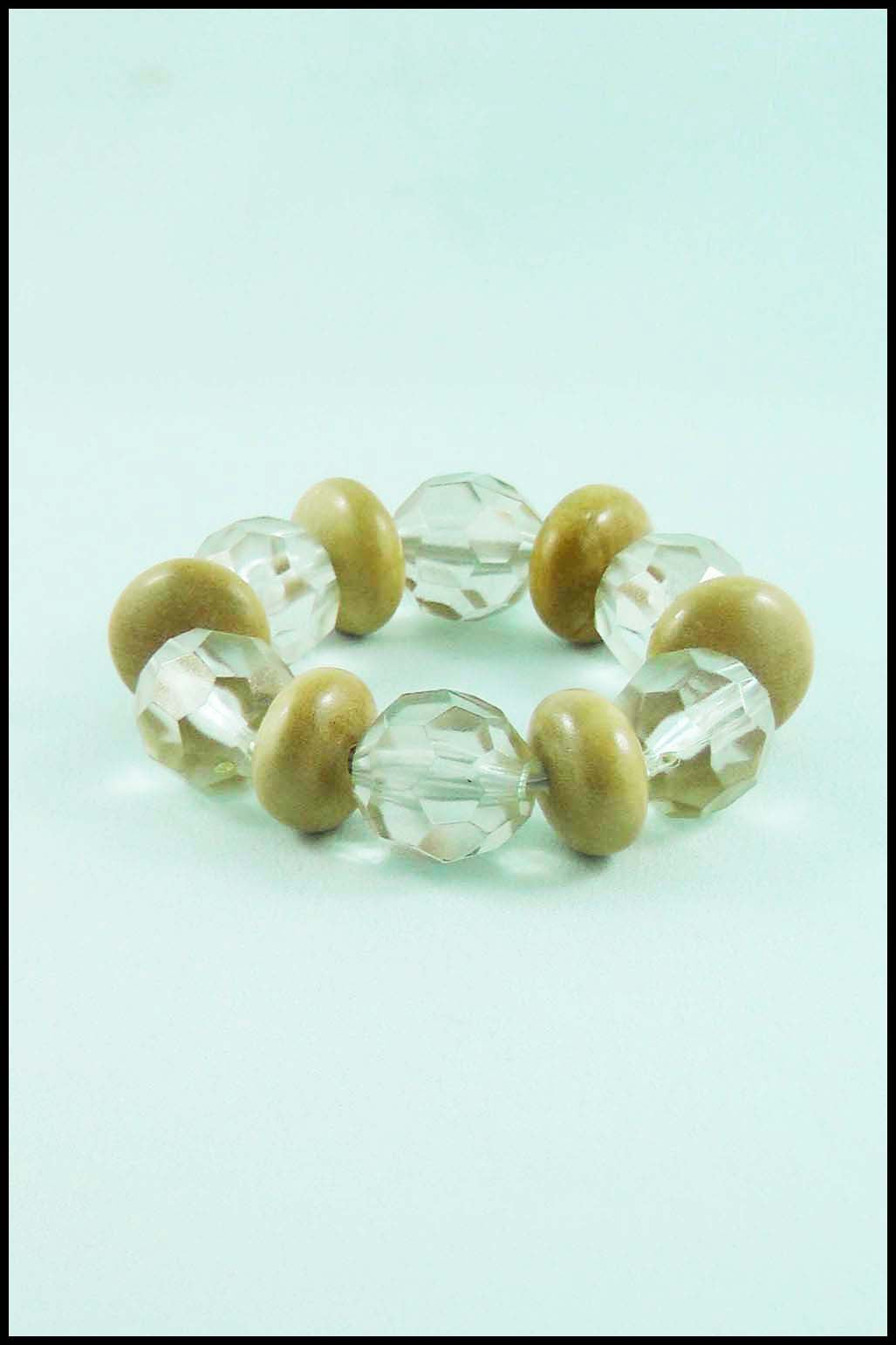 Champagne and Natural Wood Bead Stretch Bracelet