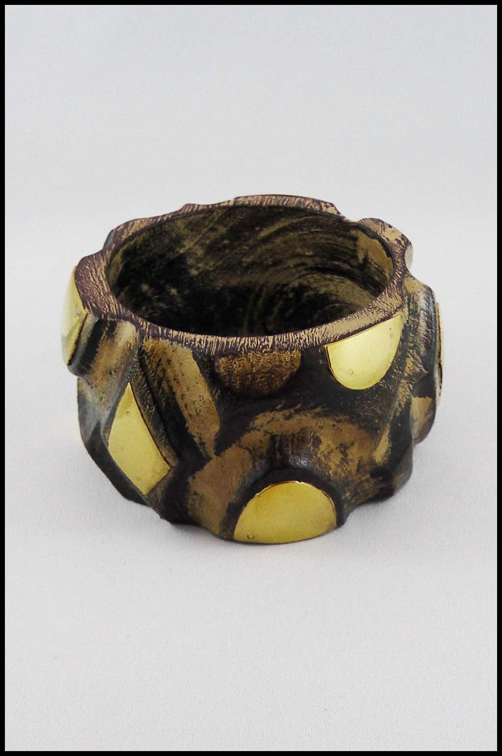 Oversize Wood Bangle with Gold Colour Accents