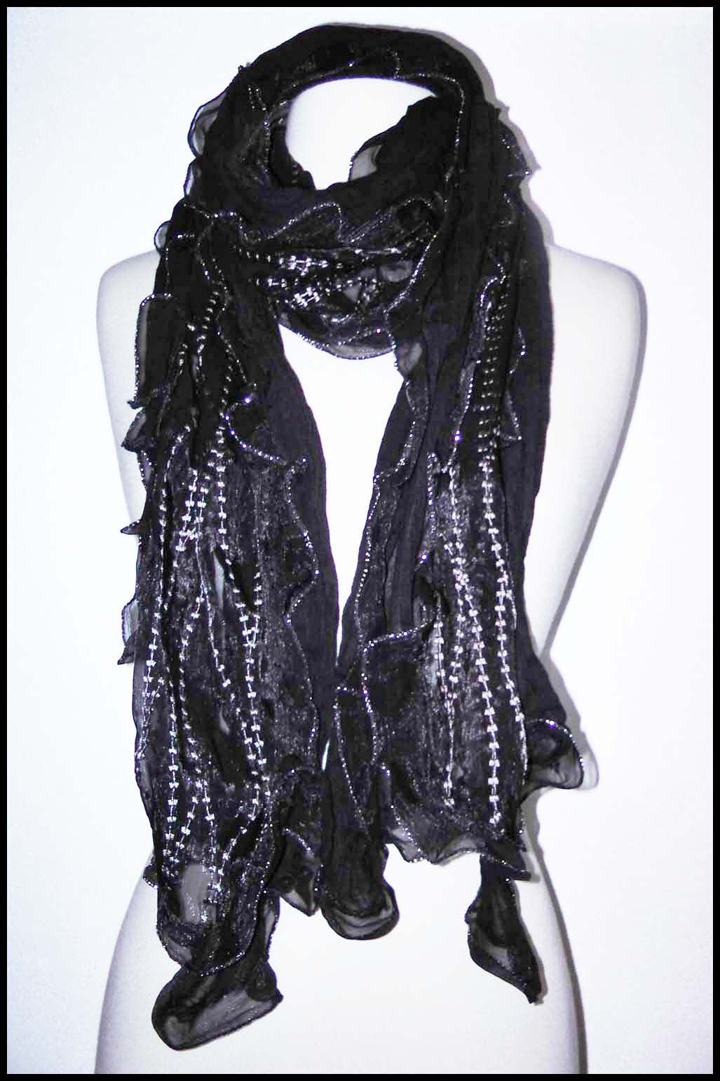 Silver-trimmed Ruffle Scarf