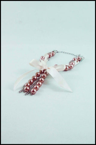 Imitation Pearl and Ribbon Bow Bracelet