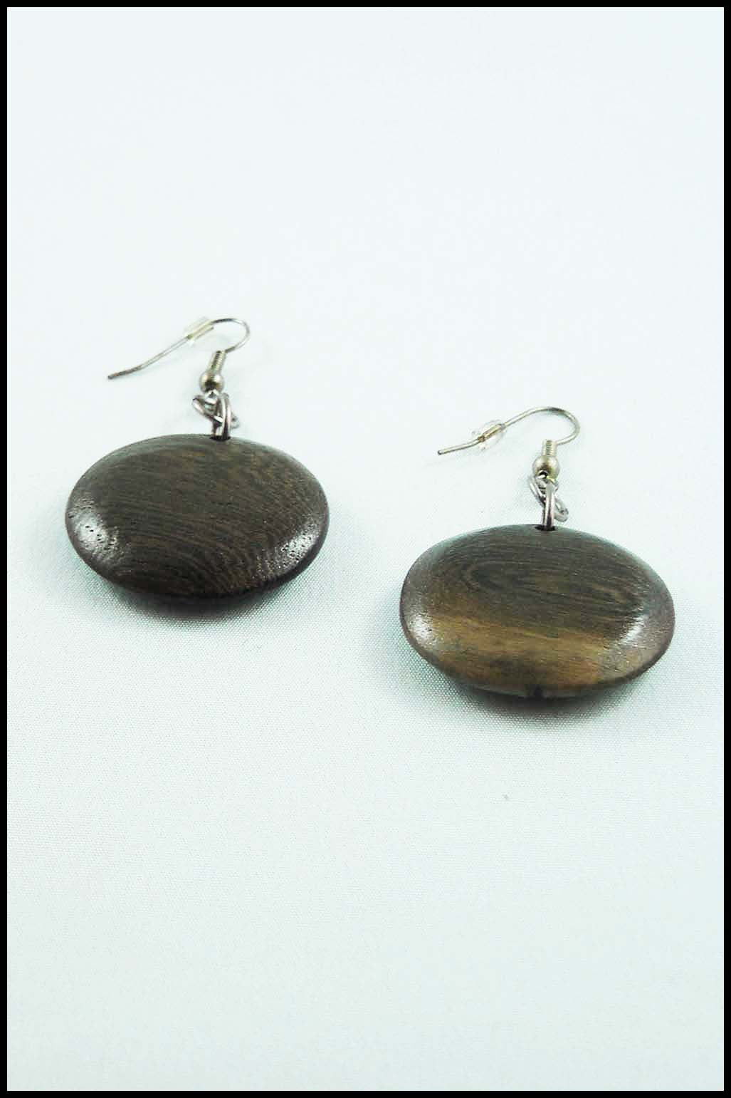 Large Wood Button Drop Earrings