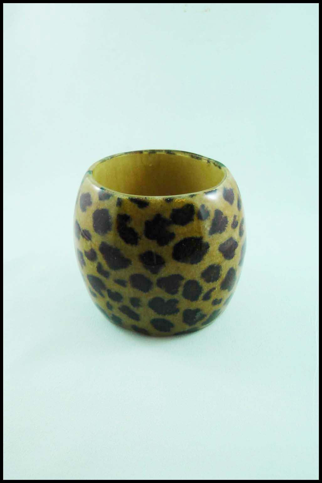 Oversize Cheetah-print Wood Bangle Bracelet