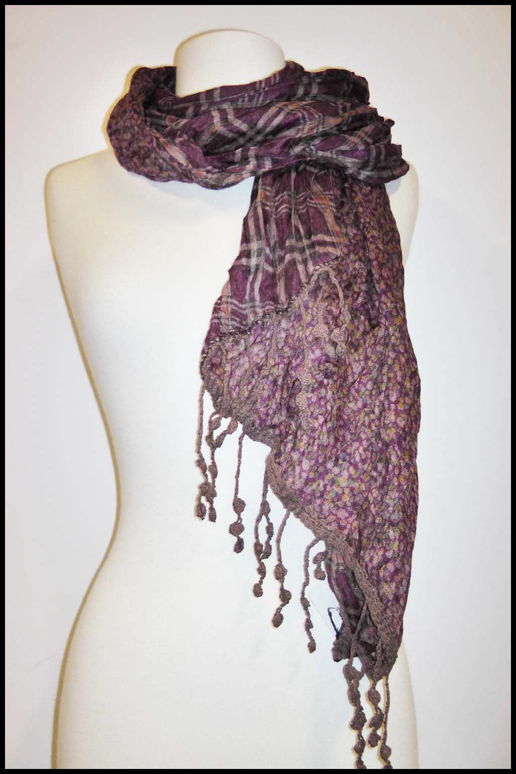 Reversible Plaid and Floral Scarf with Fringed Edges