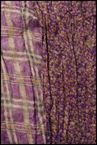 Reversible Plaid and Floral Scarf with Fringed Edges