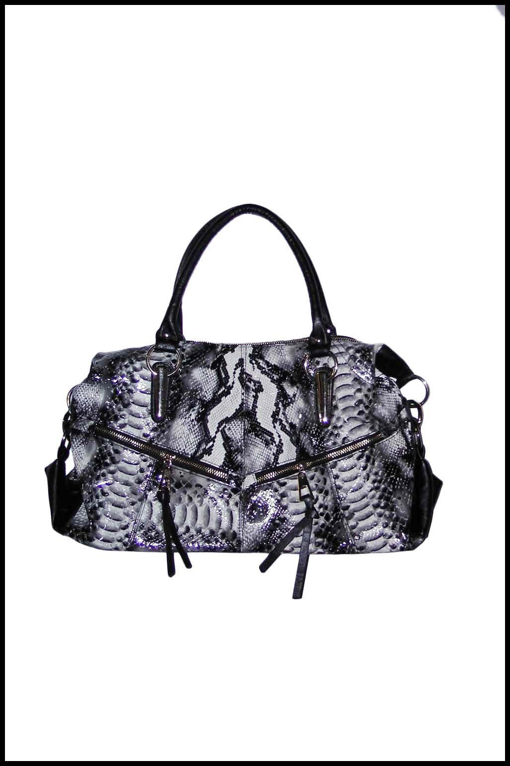 Faux Snakeskin Handbag with Tasseled Zipper Detailing