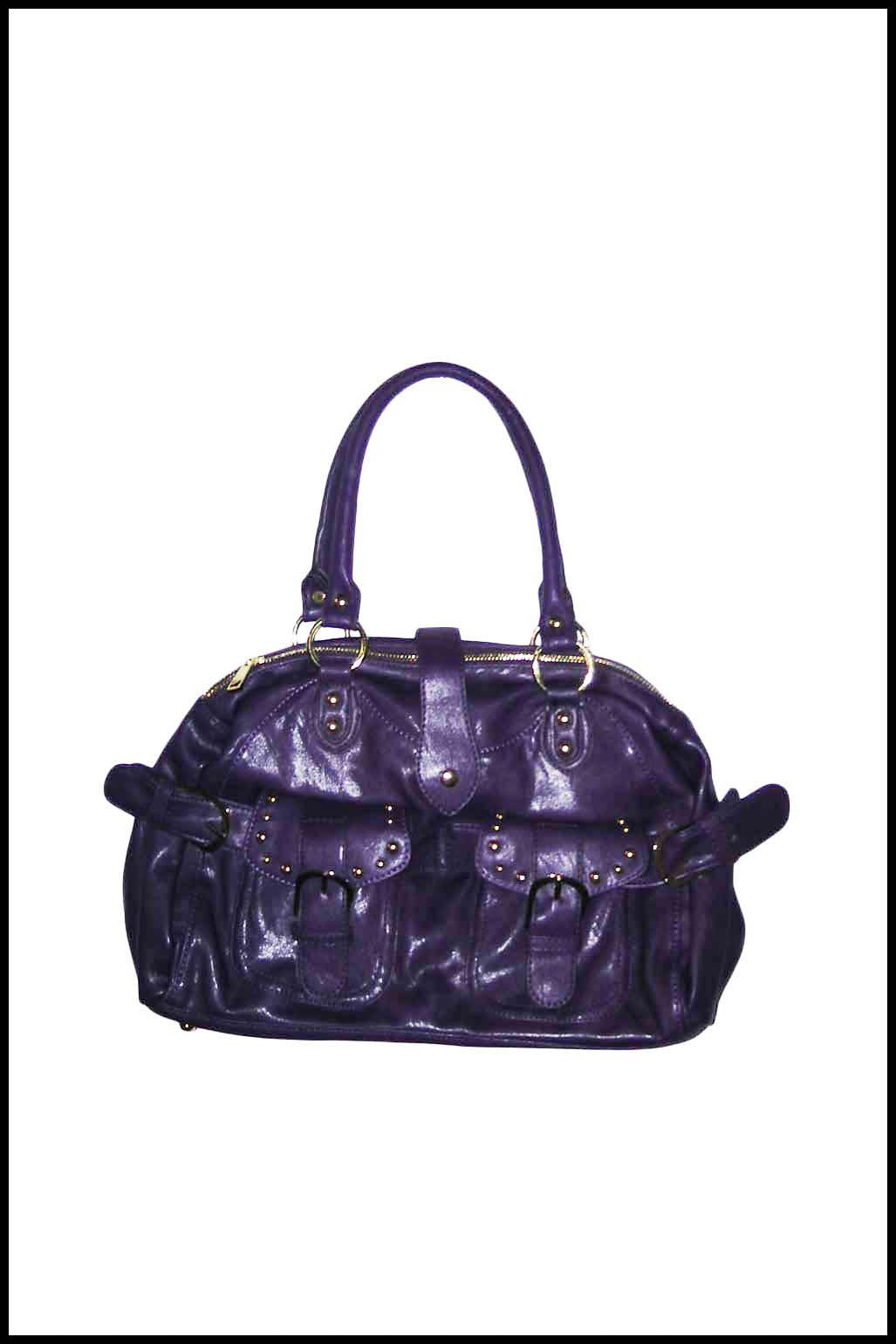 Buckled Handbag with Large Front Pockets and Stud Detailing