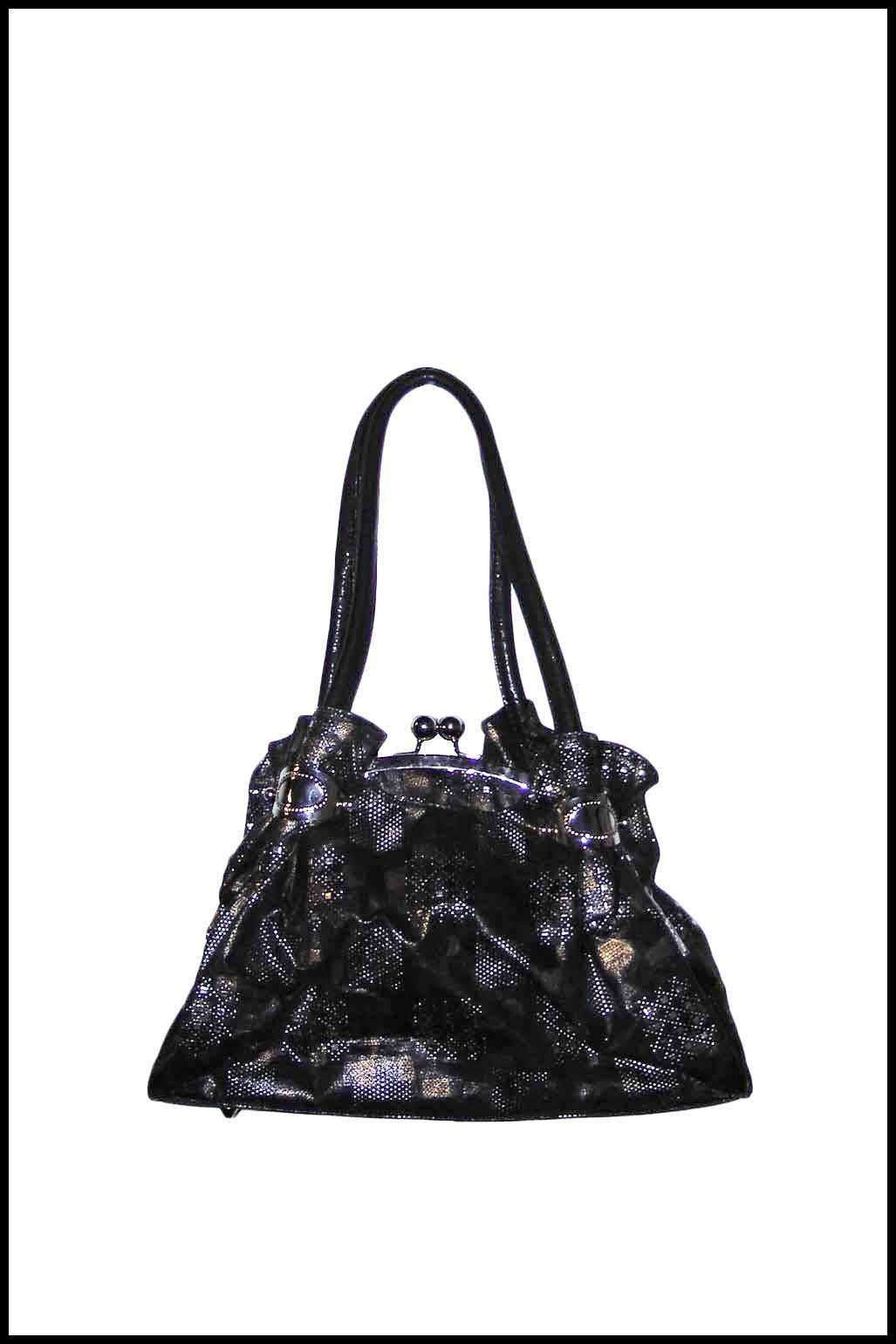 Vintage-inspired Printed Handbag with Oversize Clasp