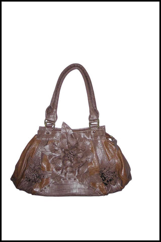 Faux Alligator Handbag with Triple Flower Detailing and Double Handles
