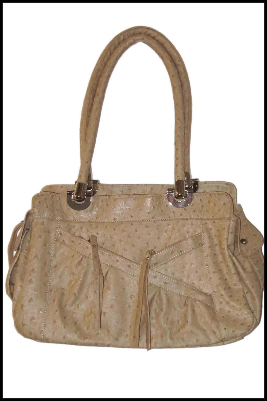 Ostrich Print Handbag with Multiple Pockets