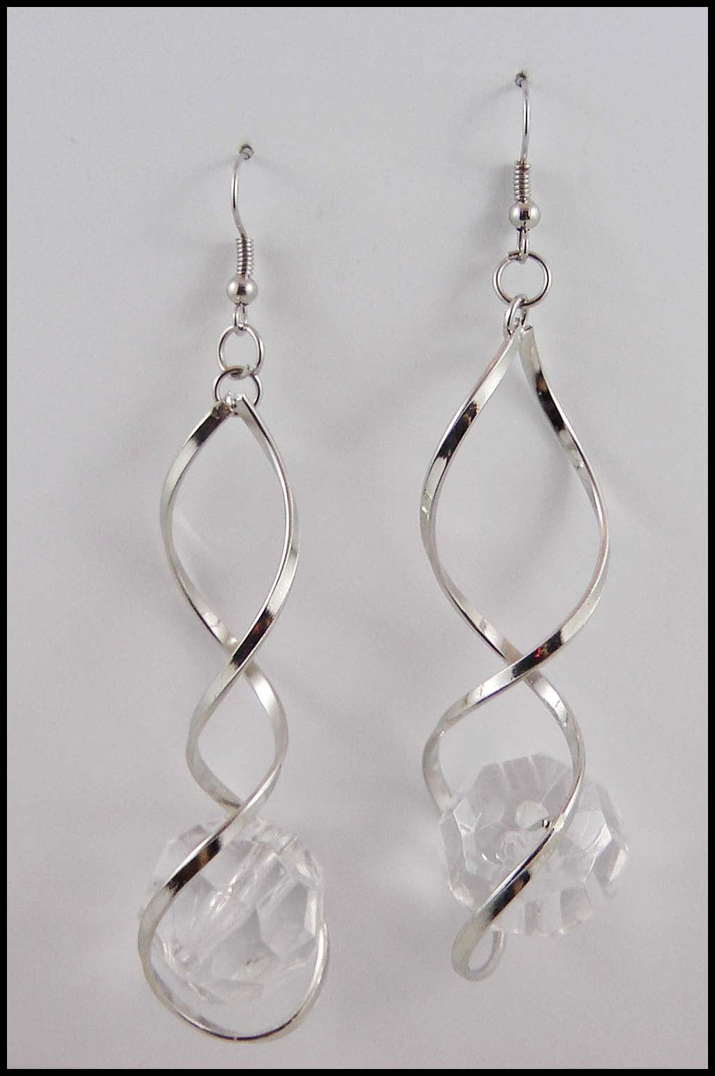 Twisted Metal and Clear Bead Earrings