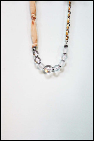 Peach Chiffon and Clear Bead Necklace