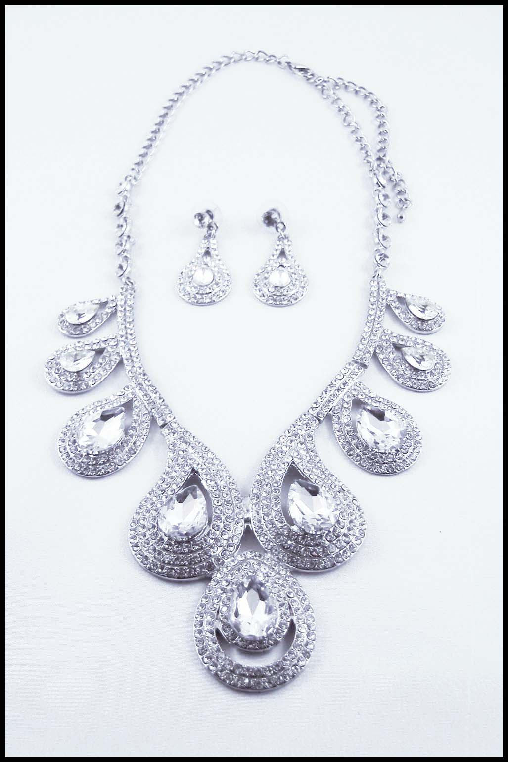 Teardrop Rhinestone Evening Wear Necklace and Earring Set