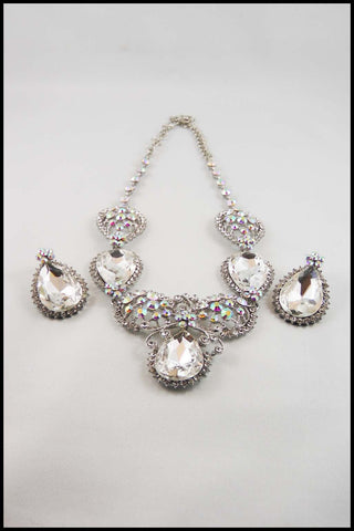 Rhinestone Filigree Evening Wear Necklace and Earring Set