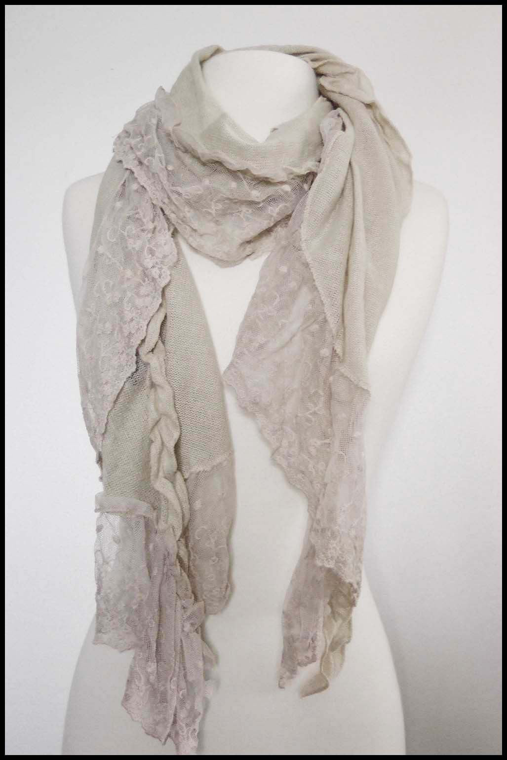 Romantic Mixed Knit and Lace Scarf